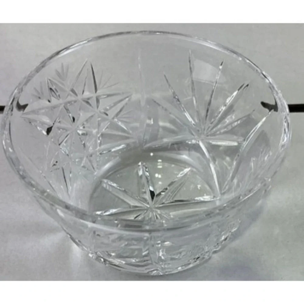 Vintage Style Cut Glass Bowl Starburst Etched Clear Heavy‎ Decorative Dish